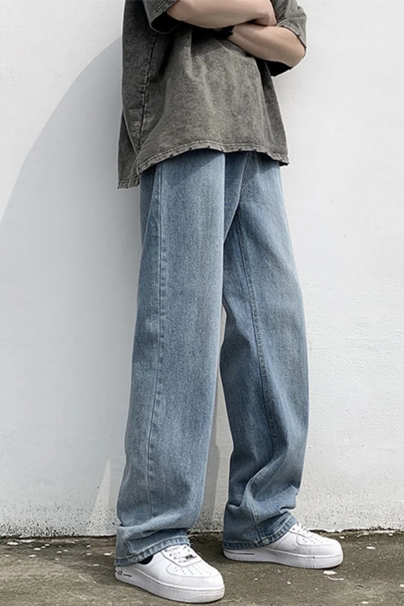 

Washed American High Street Men's Jeans Spring Autumn Casual Straight Leg Long Pants Hong Kong Style Loose Floor-Length