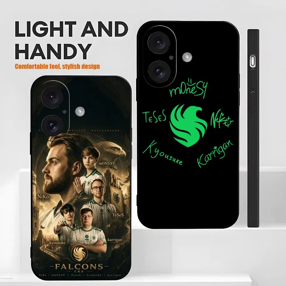 Coque de téléphone souple antichoc noire pour iPhone 17 16 15 14 13 12 X XR XS 8 Plus Mini Pro Max, équipe CS Game Falcons