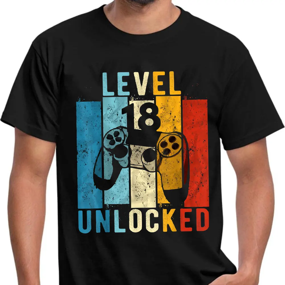 Level 18 Unlocked Video Gamer 18 Year Old 18th Birthday Gift T-Shirt Graphic T Shirts Ventilate Short Sleeve Funny Player Gift