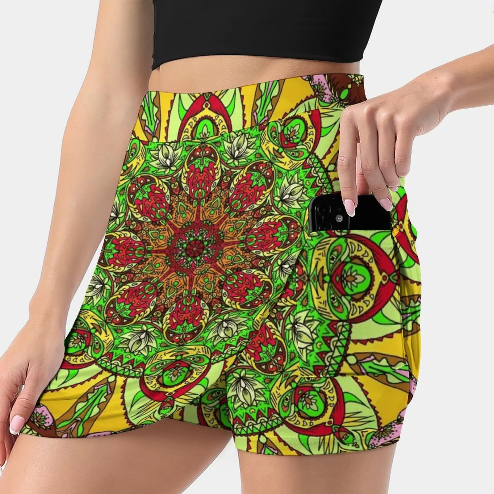 Trippy Mandala Face-Yellow Korean Fashion Skirt Summer Skirts For Women Light Proof Trouser Skirt Mandala Mandala Art Mandala
