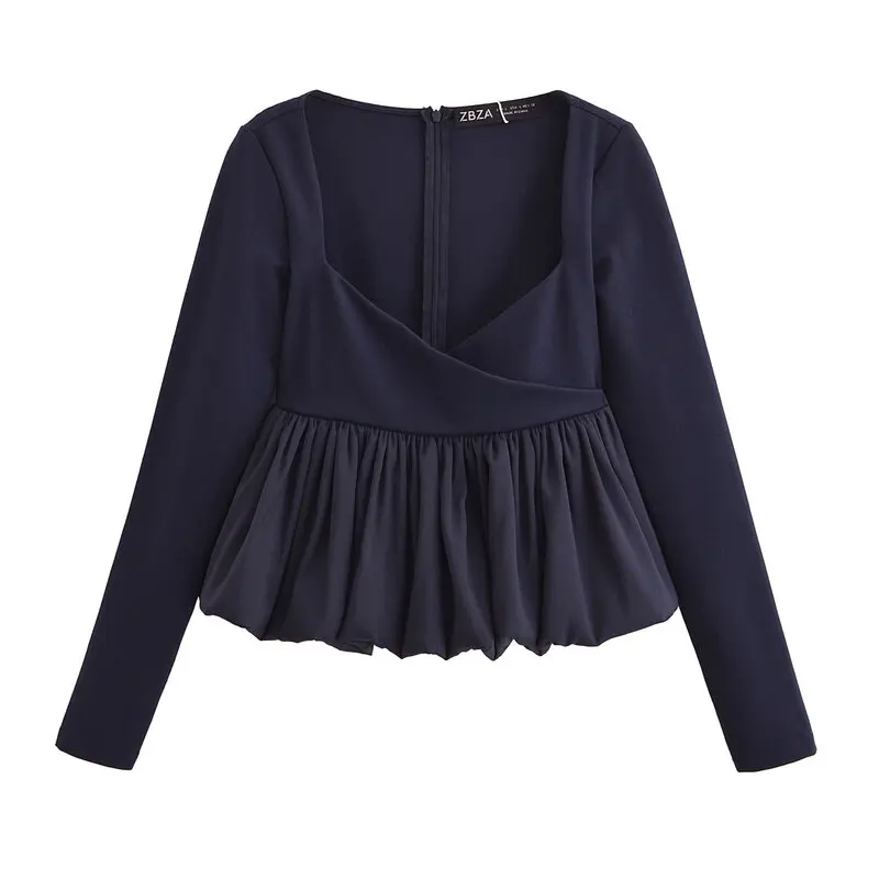 Blusa de Manga Larga con Cuello Bajo y Dobladillo Pado para Mujer, Estilo Casual para el Trabajo, Largo Regular, Material ...