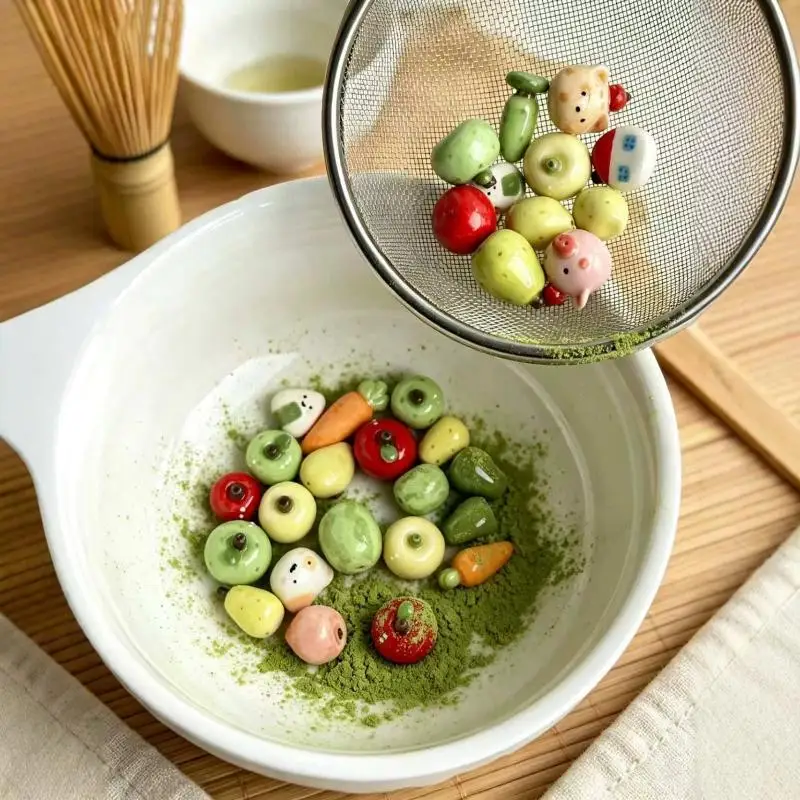 3PCs Stainless Steel Ceramic Matcha Sifter Rolling Beads Food Safe Material Fine Mesh Cute Fruit Tea Charms