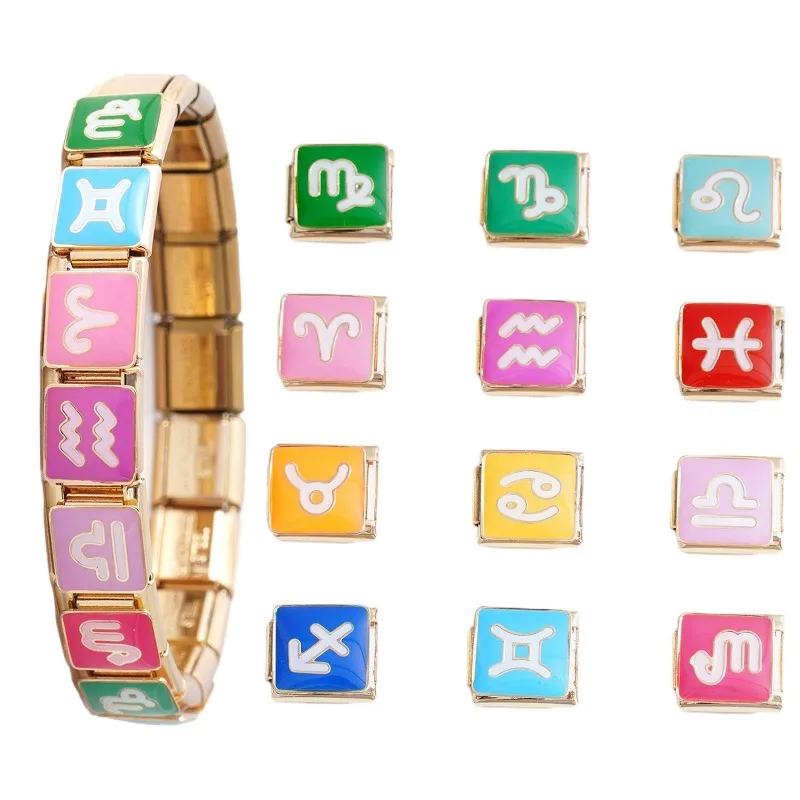Stainless Steel DIY Modular Charm Accessories Unisex Bracelet Brightly Colored Creative Zodiac Signs Series Detachable Jewelry