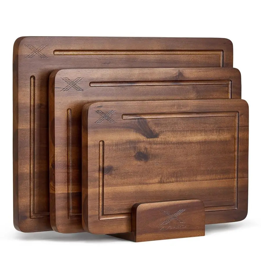 

Wood Cutting Board Set of 3 16 x 12 14 x 10 12 x 8, Walnut 0.8 in Extra Thick Wooden Chopping Boards with Deep Juice Grooves Non