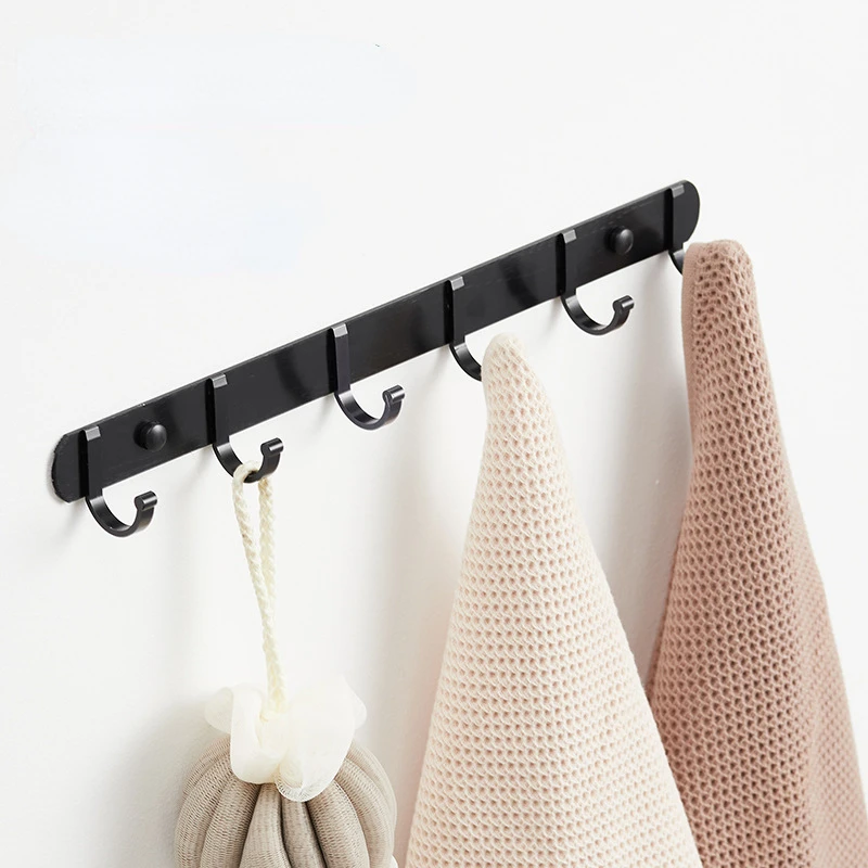 Space Aluminum Black Hook Bathroom Towel Hook Living Room Door Back Clothes Hook Simple Black Storage Hook To Save Space