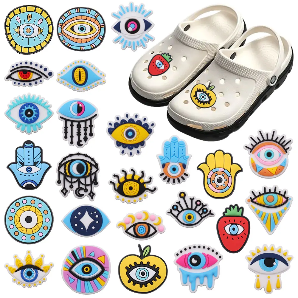 Hot Sales 1-25pcs Mix Round Eyes Cute Shoes Charms DIY Adult Clogs Aceessories Fit Buckle Decorate Birthday Gift