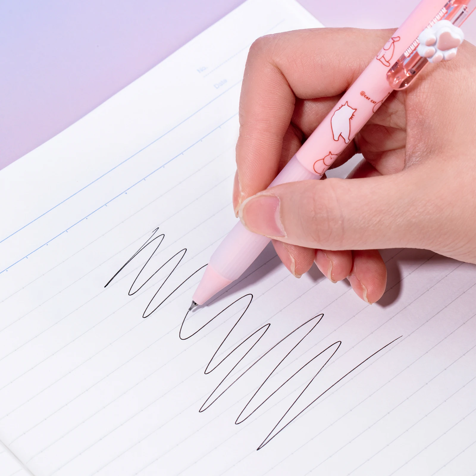 4PCS Cute Cat Paw Pens Pastel Colors Cat Print Design Soft Anti-slip Grip 0.5mm Fine Tip Black Ink for Student Stationery