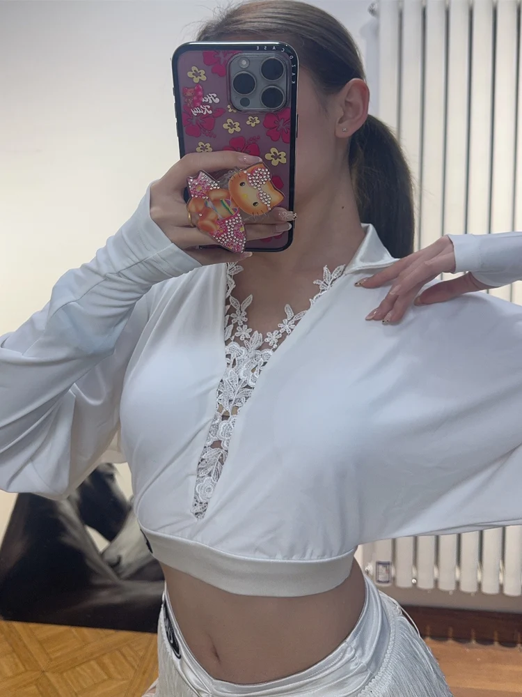 2025 여성을위한 새로운 라틴 댄스 탑 긴팔 셔츠 삼바 차차 탱고 연습 옷 성인 여성 라틴 의상 DQS20881