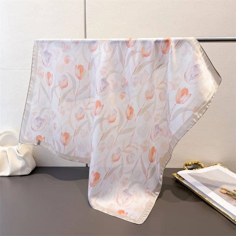 

Luxury Floral Printing 70cm Square Scarves Women's Silk Scarf Spring Summer Bandana Small Neckties Hairbands Bags Foulard Shawl