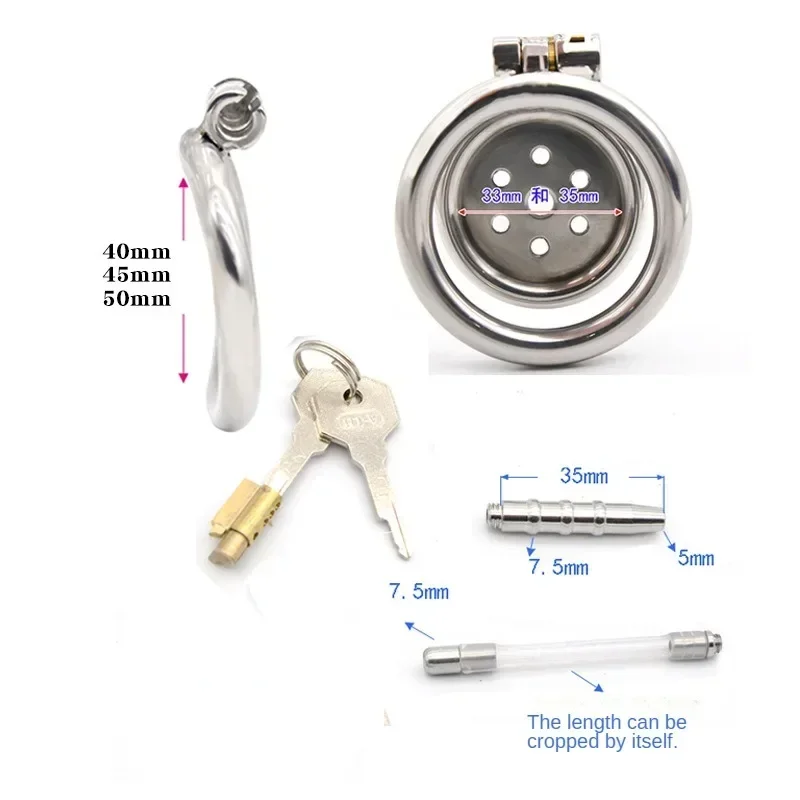 Male Chastity Device Flat Round Hole Metal Chastity Lock,Cock Cage,Urethra Catheter,Penis Ring,Bondage Belt Sex Toys For Men Gay