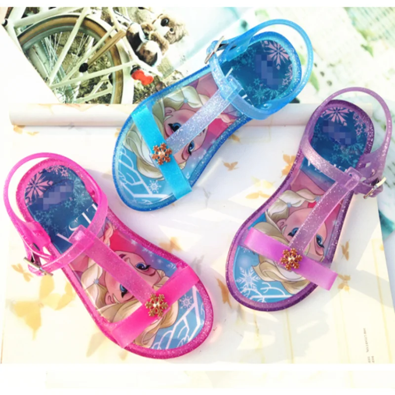 

Kids'Casual Shoes Beach PVC Printed Elsa Princess Summer Shoes For Girls Anti-slip Soft Bottom Pink Purple Shoes Size 24-29