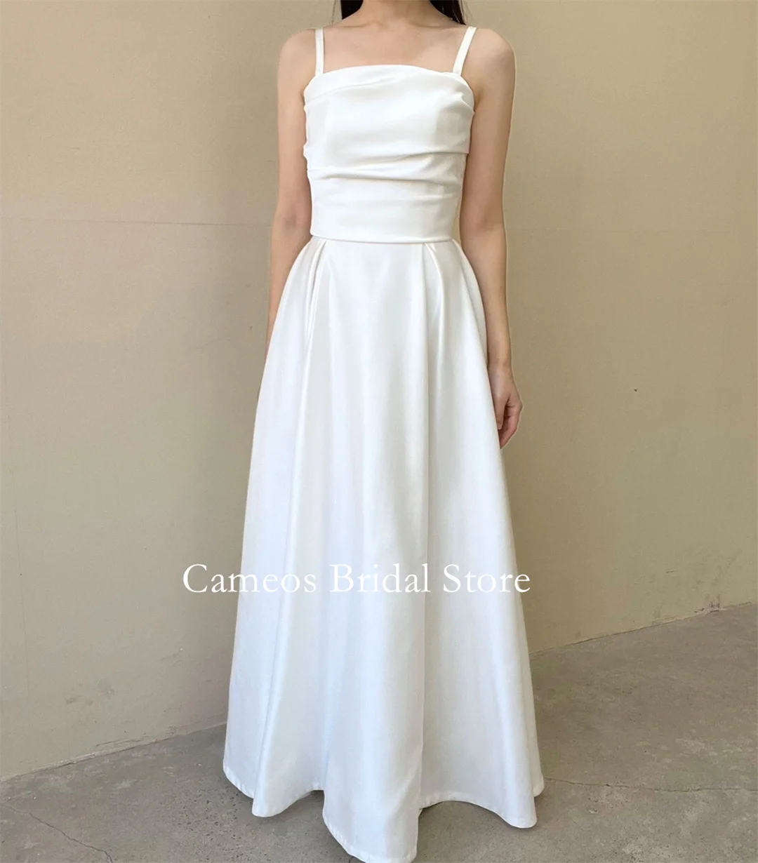 SONDR-vestidos de novia de satén con tirantes finos, moda coreana, sesión de fotos, VINTAGE, elegante, sin mangas, personalizado