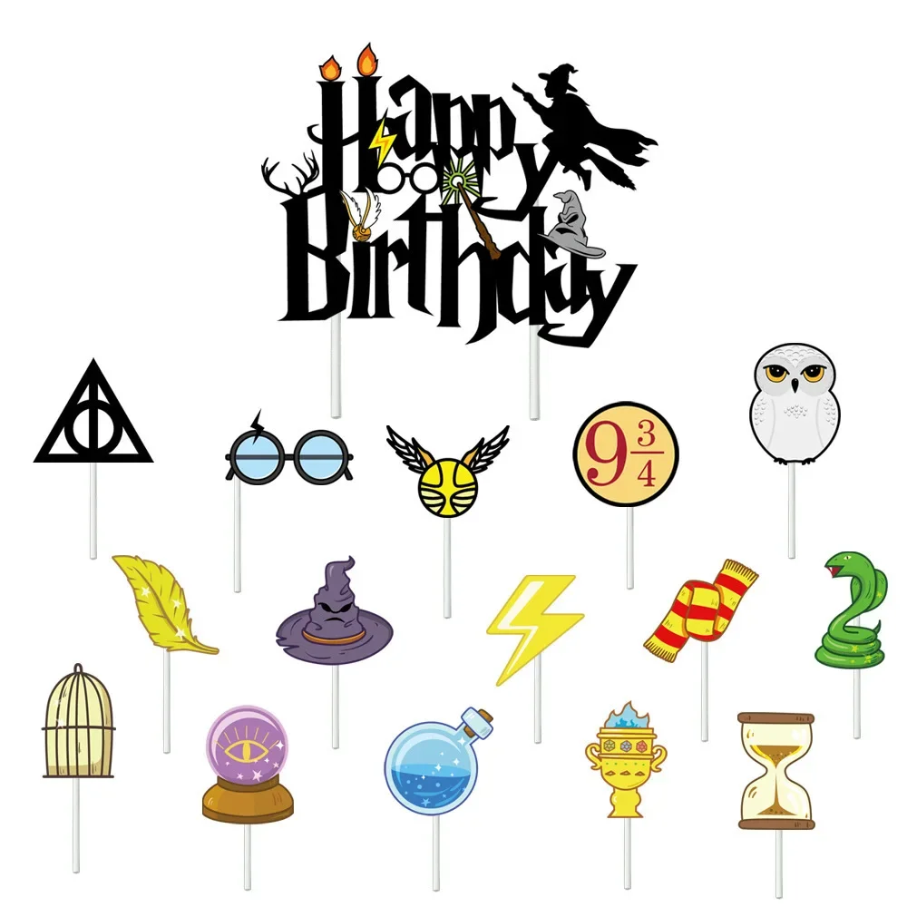 Juego de manteles individuales para pastel de cumpleaños de Harries, personaje de dibujos animados, Potters, pastel de fiesta, tarjeta insertada,