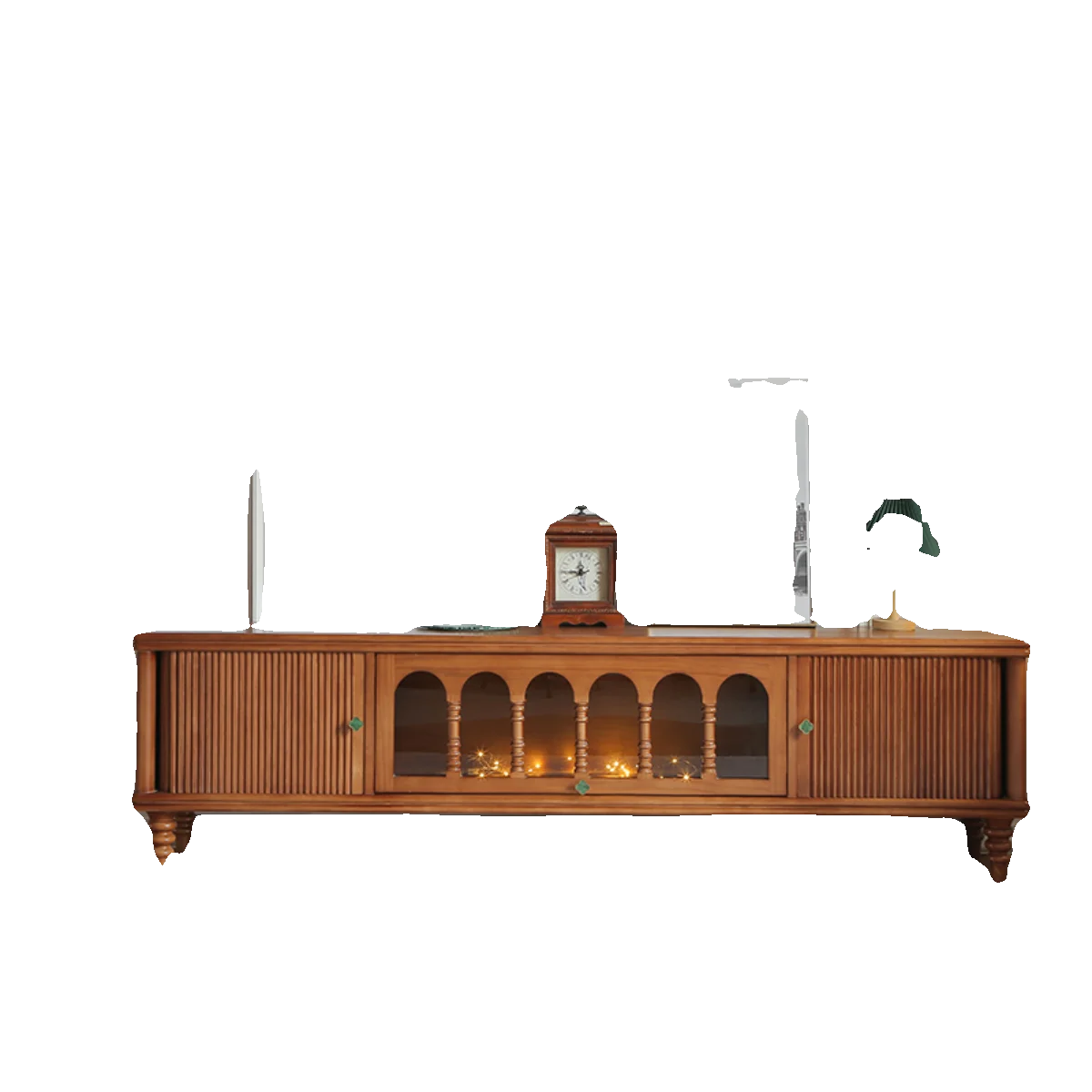 

retro solid wood TV cabinet, living room floor-to-ceiling white wax wood storage audio-visual cabinet