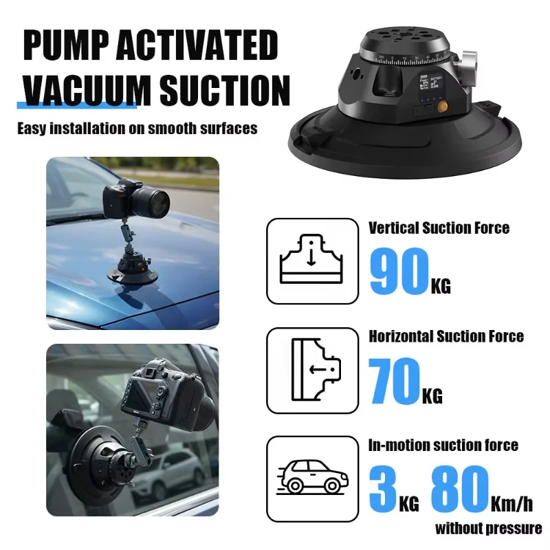 360 Panoramic Rotation Aluminum Alloy Silicone Photography Suction Cup Universal Camera Mount for DSLR Action Cameras