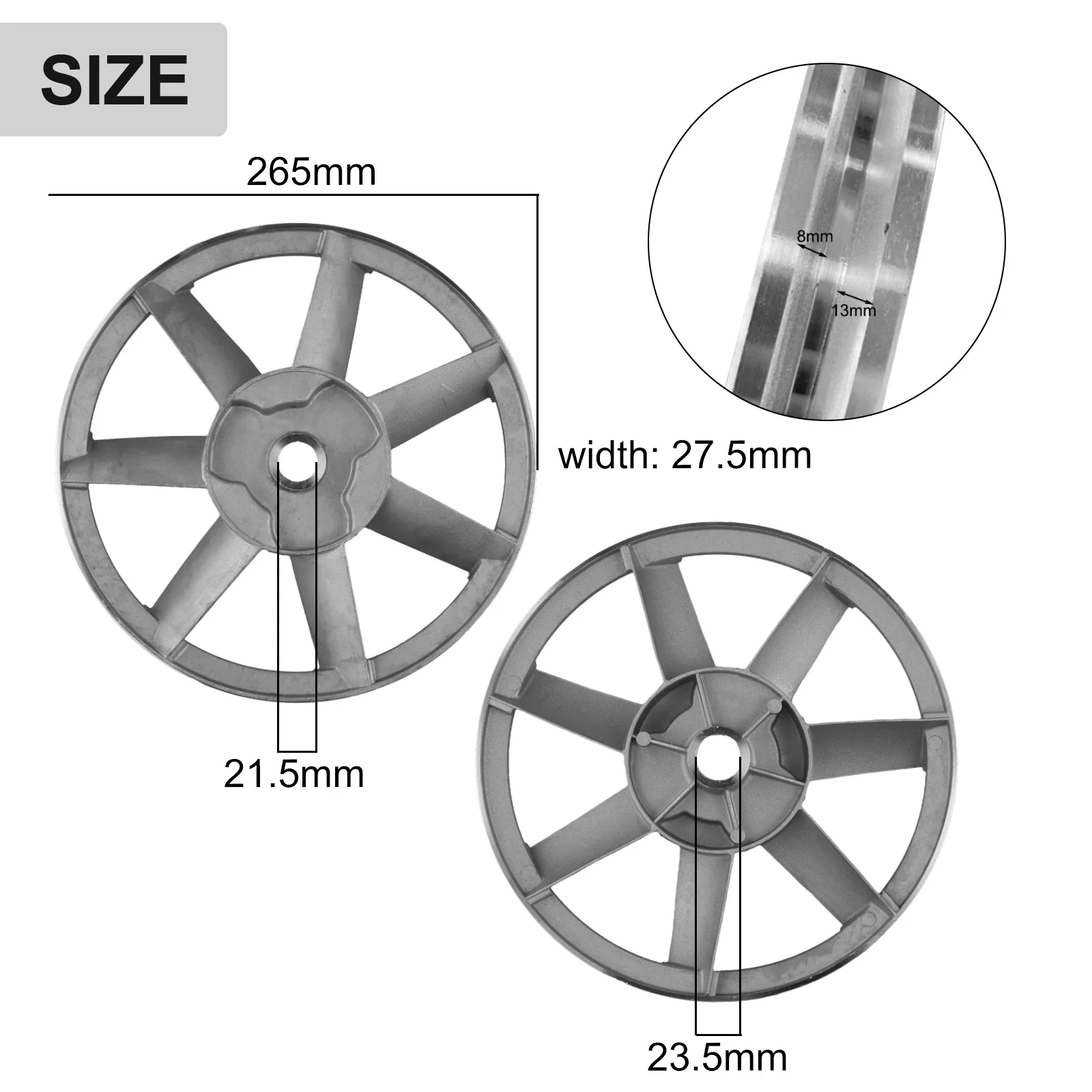 Robust Single Groove Triangle Wheel Pulley for Air Compressor Belt Machine Head 13mm Installation Slot Width 265mm Diameter