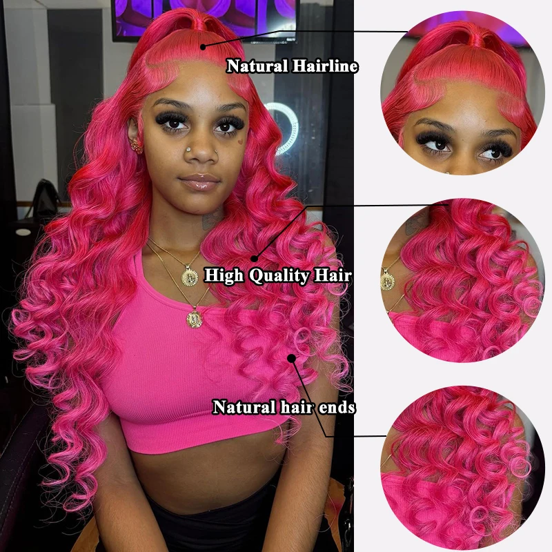 Dark Pink Lace Front Wigs hair 13x4 Transparent Lace Front Synthetic Hair Wigs Loose Deep 180 Density Synthetic Hair Wigs