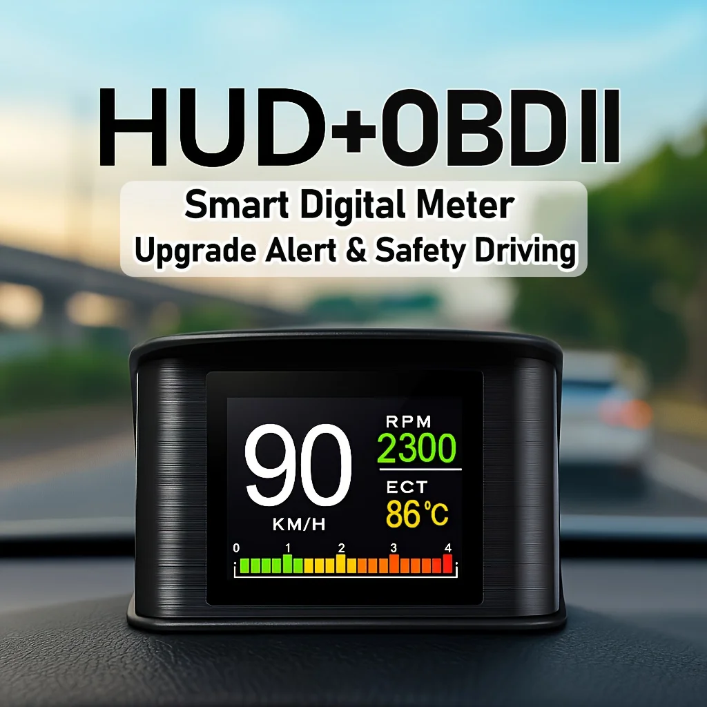

YNF OBD2 HUD:7-in-1 monitor, auto clear fault codes, temp/voltage/fuel display, multi-lang alarm, universal