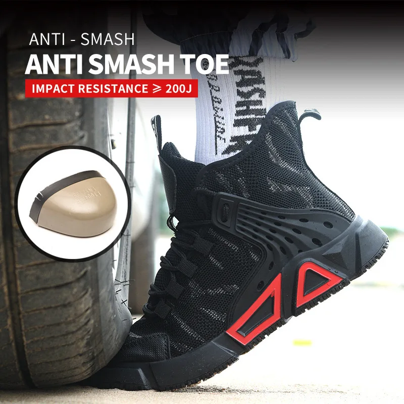 Nieuwe Veiligheidsschoenen Mannen Anti-Smash Anti-Punctie Zwart Ademende Lichtgewicht Antislip Werk Veiligheidsbescherming Schoenen