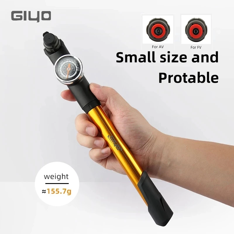 Giyo 120psi Bicycle Pump Portable Mini Bike Hand Pump Hidden Hose Design Twin Head Tire Inflator with Gauge Bicycle Accessories