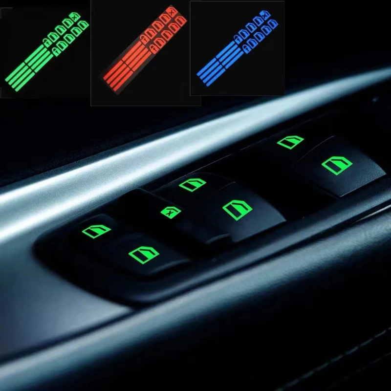 2Pcs Car Window Lifte Night Switch Interior Stickers Car Window Button Luminous Sticker Door Fluorescent Decals Auto Accessories
