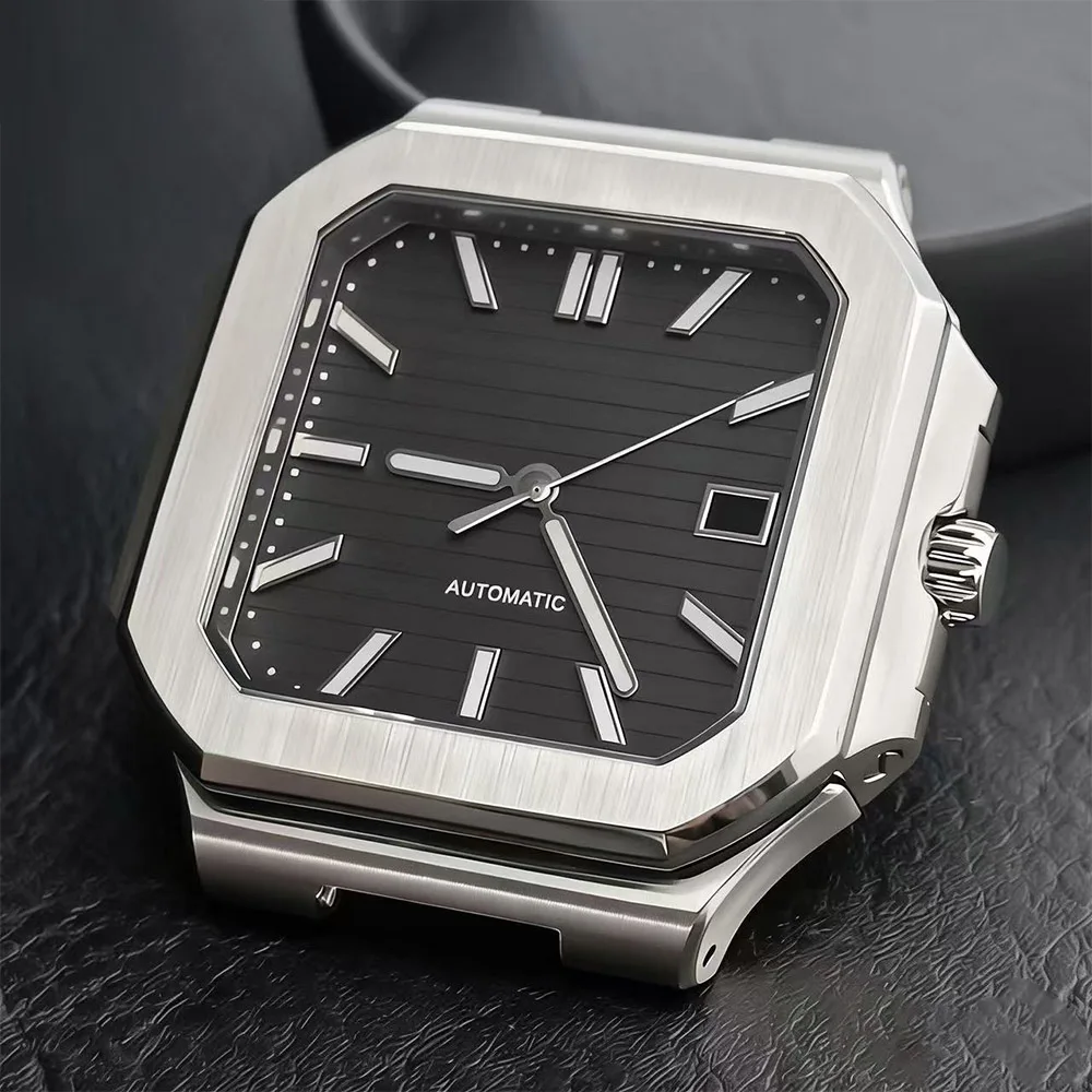 

Высококачественный мужской квадратный корпус NH35, полностью серебряный корпус диаметром 43,7 мм с механизмом NH34/NH35/NH38, корпус из сапфирового стекла, циферблат 29,5 мм