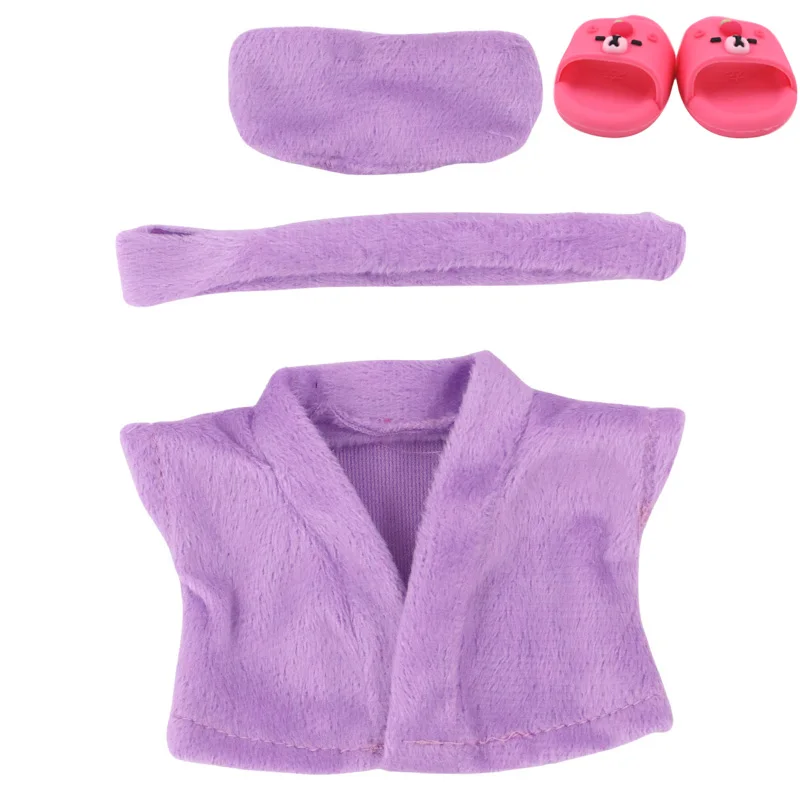 17CM Plush Doll Sleeprobe Set,4Pcs=Eye Mask+Nightgown+Belt+Slippers,For labubu Clothes Household Clothes,Christmas Gift,Girl Toy