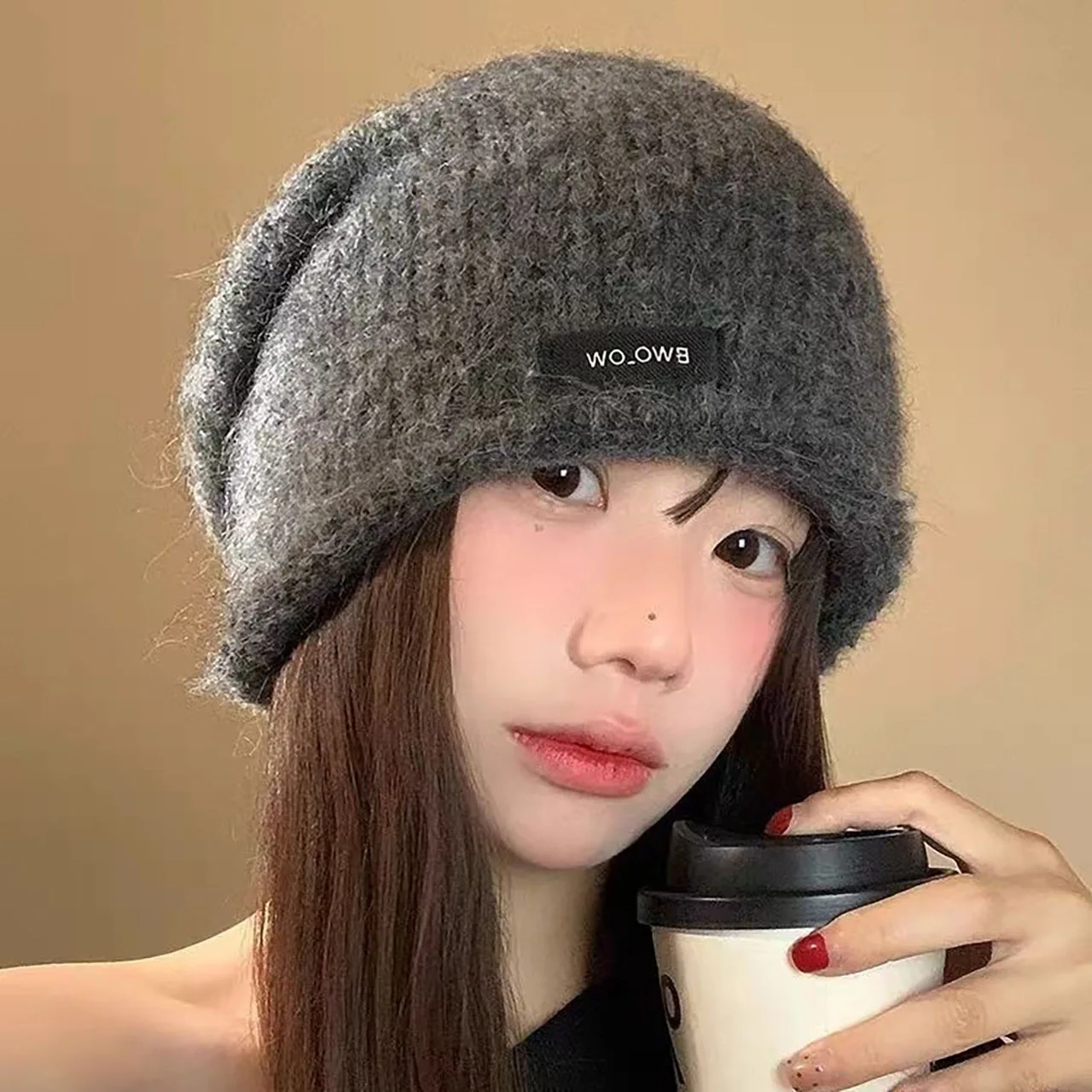 Gorro holgado de punto para mujer, gorro cálido informal para otoño e invierno, gorro con protección para los oídos a prueba de viento y frío