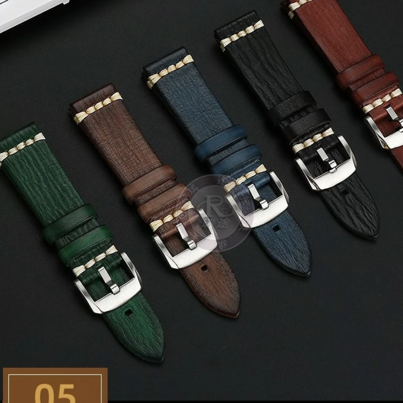 High quality Retro Leather Watch strap For Mido New Helmsman M049.526 TV M049 Men's Dermis Watchband 20 22 24mm Black Green Blue