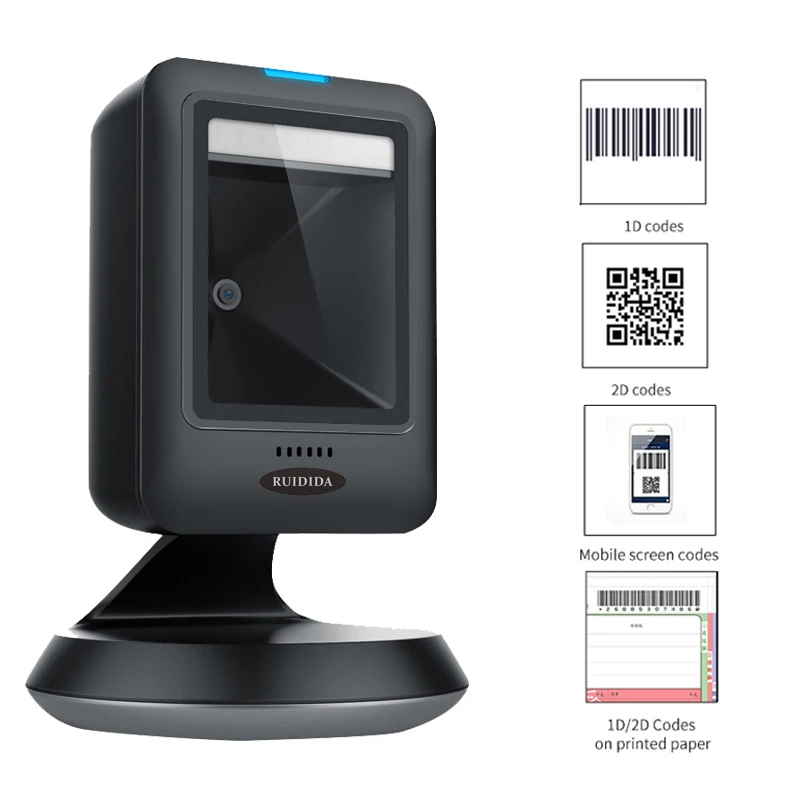 

Table Barcode Scanner 1D 2D Desktop Code Reader Hands-Free Bar Scanner Wired Omnidirectional qr Code Bar Code Scanner PDF417