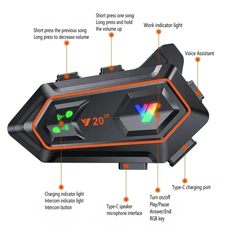 Y20-2x intercom version bluetooth kopfhörer motorrad bluetooth subwoofer kopfhörer