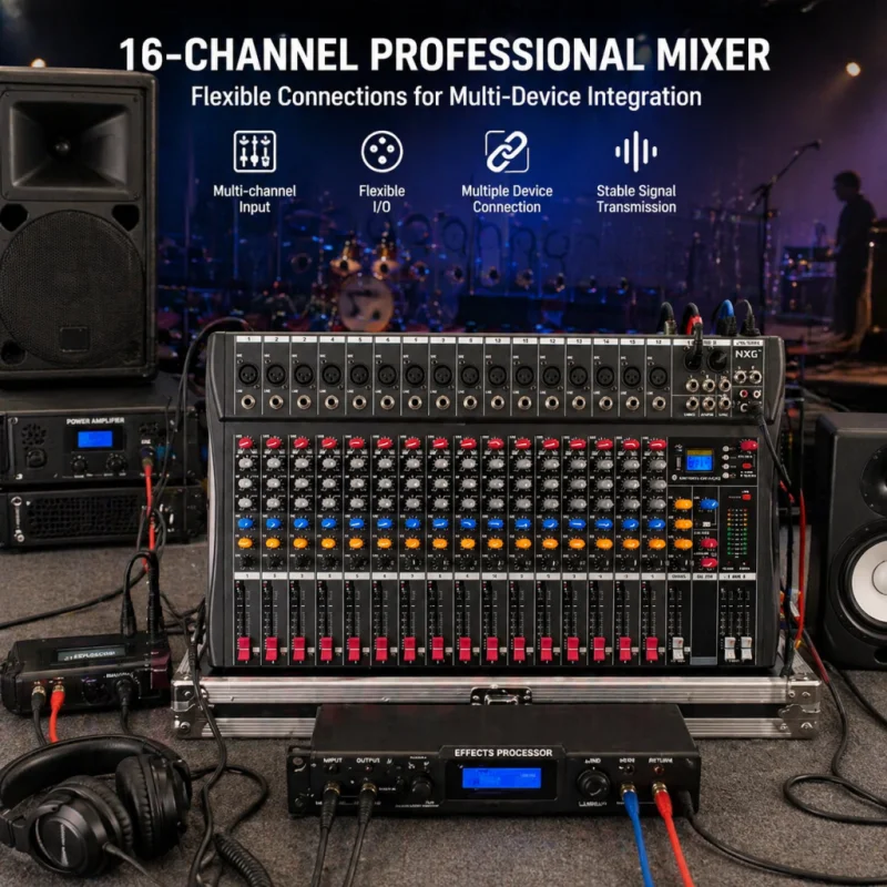 YAMNWEO, mixer audio professionale a 16 canali, con Bluetooth, lettore MP3, effetti DSP e console di missaggio, ideale per spettacoli dal vivo, registrazioni in studio.