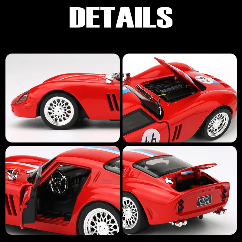 1:32 250 GTO Super Sports Car Alloy Diecast Model Car Metal Light And Sound Pull Back Collectibles Hobby Holiday Present Friend