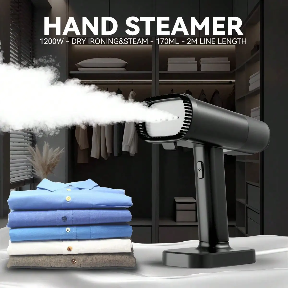 Handheld Garment Steamer, ABS Material, 1200W Steamer For Clothes, 1 Gear Setting, 130℃ High-Temperature Steam, 170ML Water Tank, Portable For Home And Travel