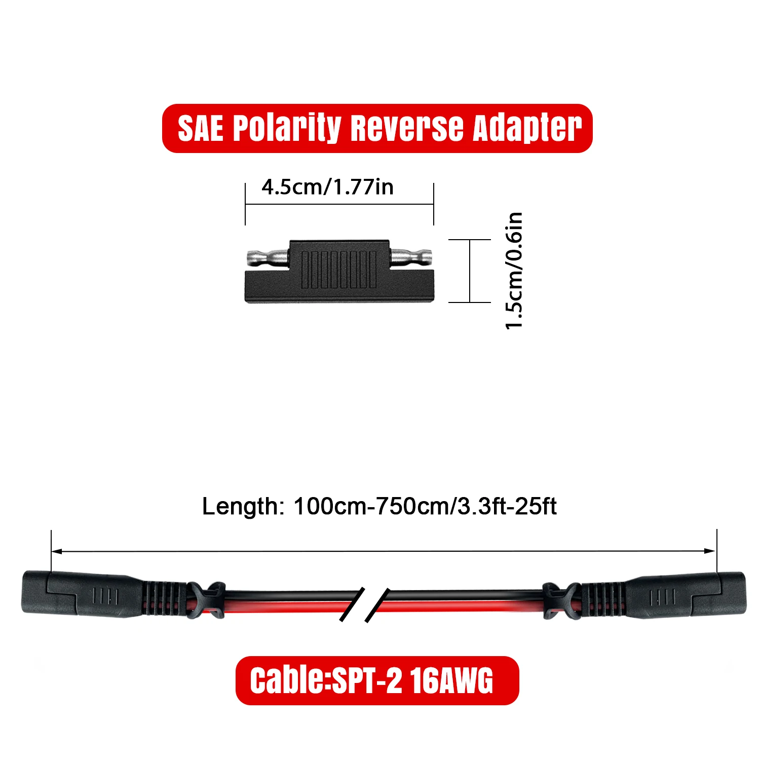 16AWG SAE Quick Connect Harness Extension Cable 1M for Solar Automotive Motorcycle