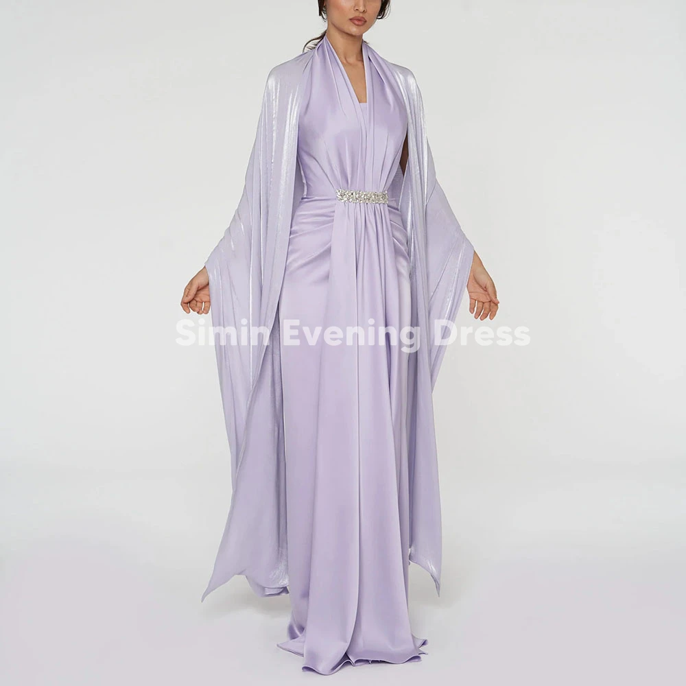 

Simin женские вечерние платья с v-образным вырезом и бретелькой из бисера на заказ, элегантные платья без рукавов с шалью длиной до пола, 2025