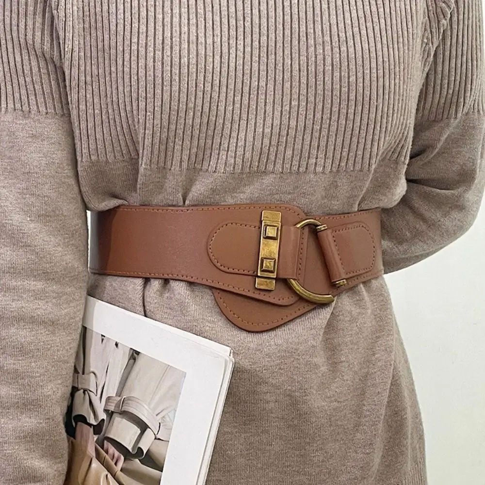 Fashion PU Leather Waist Belt Alloy buckle Elastic Elastic waistband Waist Adjustable Wide Belts Women
