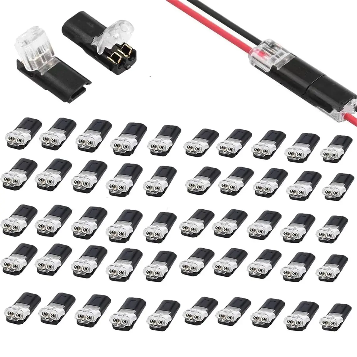 AT16 100PCS Conector Enchufable Doble Cable, LED Light Strip Connectors 2 Pin Solderless Wire Connector with Locking Buckle