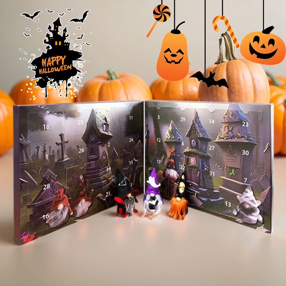 

2024 Halloween Gnome Advent Calendar with Collectible Dolls Home Decoration Children's Cartoon Halloween Countdown Calendar