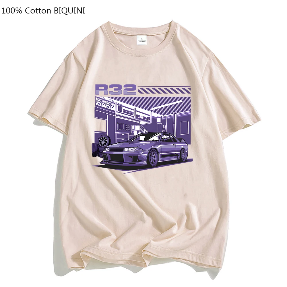 Initial D R32 Purple Drift Car T Shirt Men Summer Short Sleeve Tee Hip Hop T-shirt for Male Harajuku Top Funny Streetwear Cotton