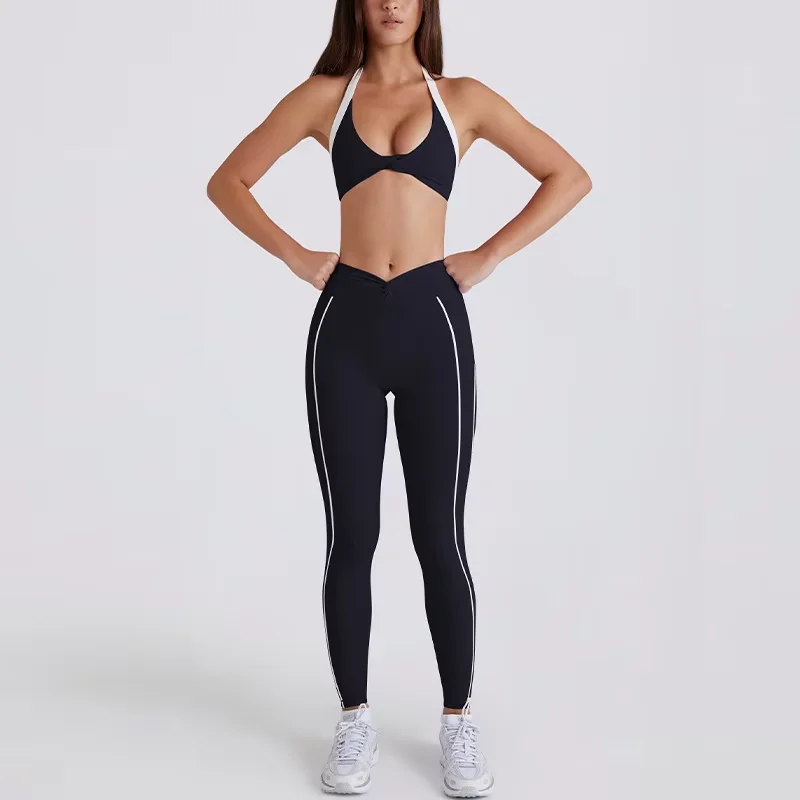 

Women's Lightweight High Waist Yoga Set Color Block Twisted Detail Butt Lifting Leggings Racerback Sports Elastic Waist Training