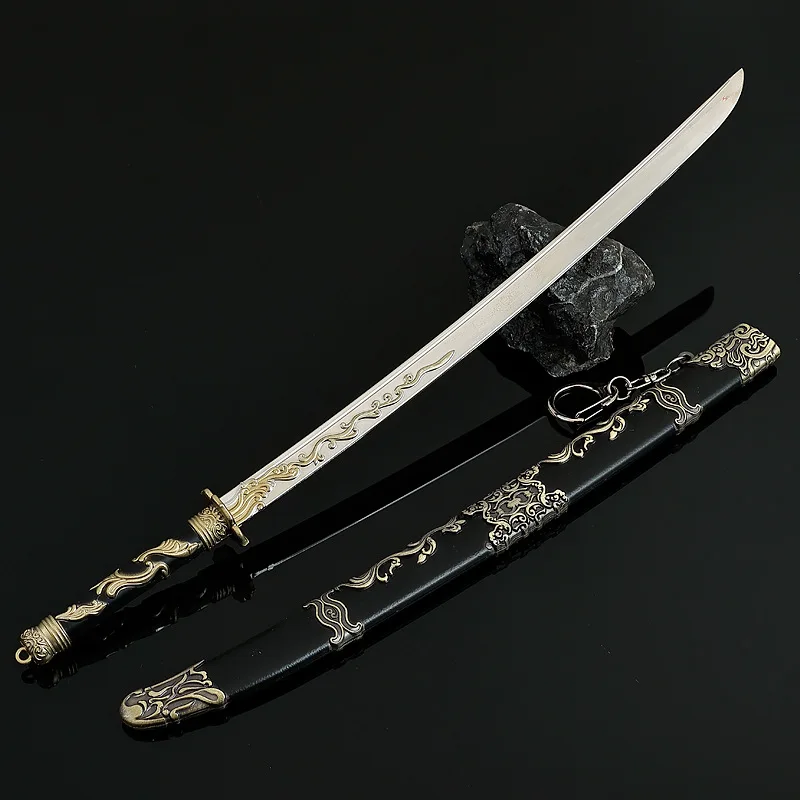30 centimetri Cinese Antico Arma Mu Sheng Coltello Spada Gioco Periferico Arma In Metallo Samurai Spada Modello di Formazione Portachiavi Regali Giocattoli