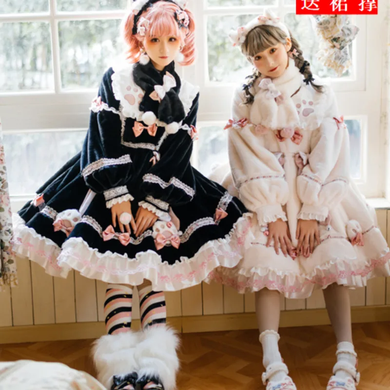 

Long Sleeve Cat Bow Detail Lolita Long Sleeve Dress Lolita Dress Full Set New Loose Lolita Dress OP Long Sleeve Women