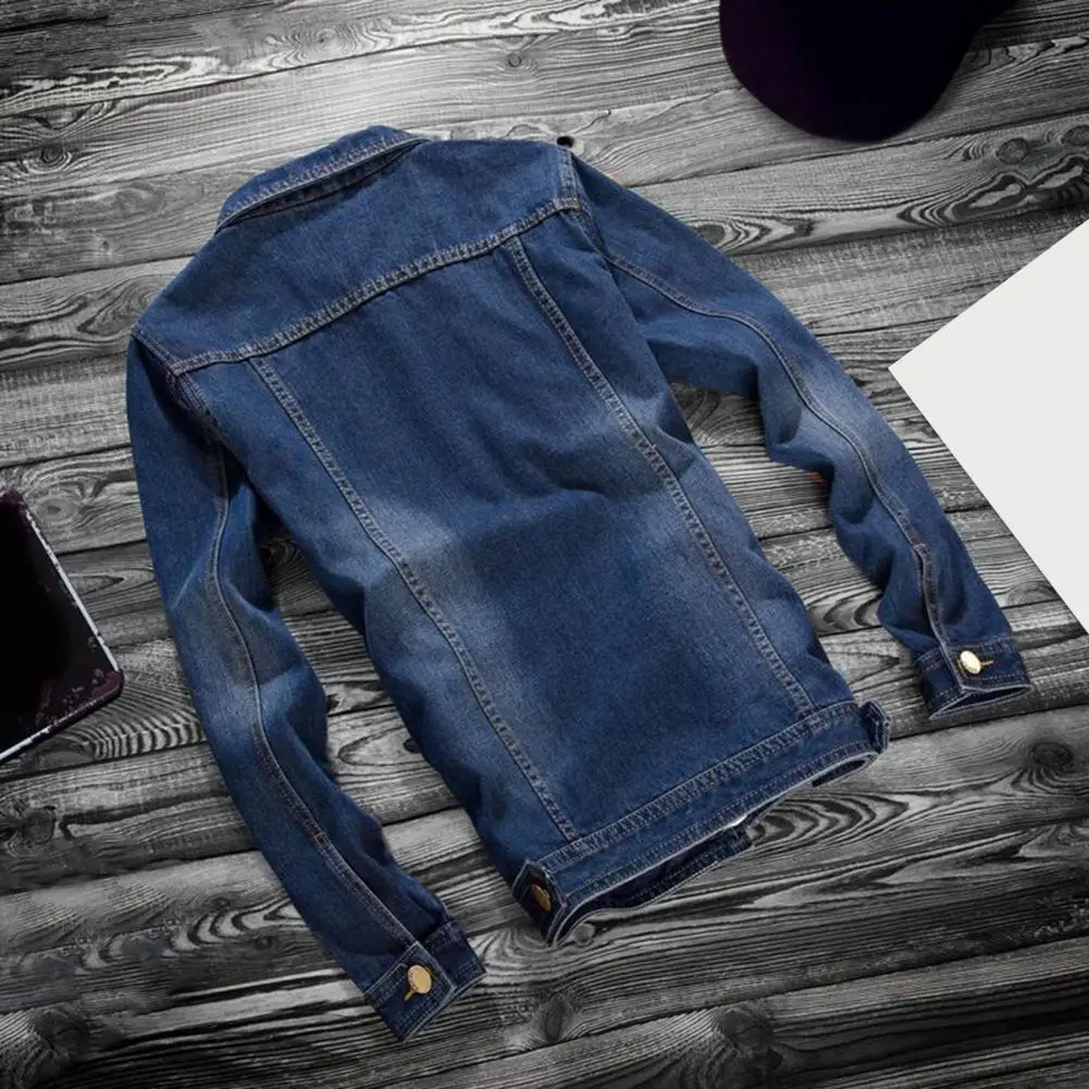 Men Jeans Jacket Long Sleeve Retro Streetwear Turndown Collar Buttons Jeans Jacket   Teens Denim Jacket  for Working