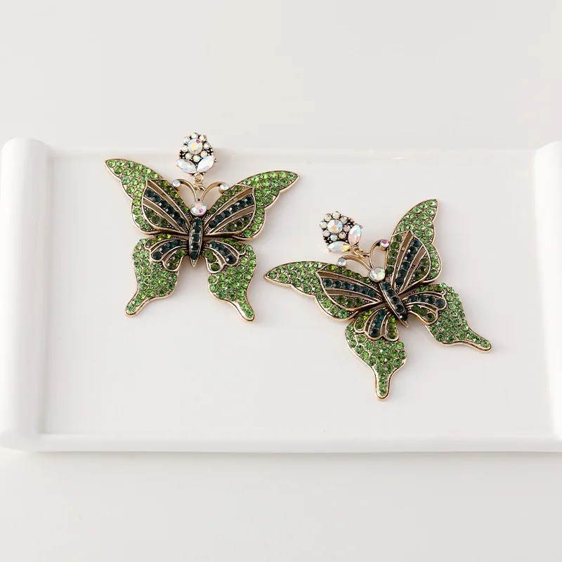 Earrings Color rhinestone butterfly earrings Women's short light luxury design sense gradual change full of diamonds fashion all