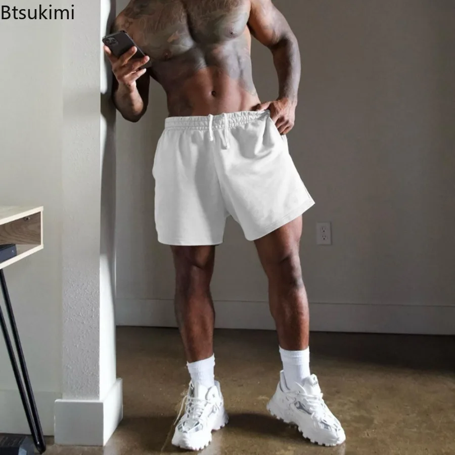 

New 2025 Summer Men's Terry Sports Quarter Pants Solid Color Fitness Training Runing Short Fashion Trend Casual Versatile Shorts