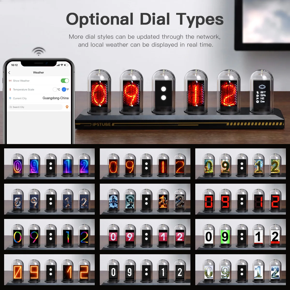 Creative Smart Bluetooth WiFi USB LED Glows Desk Lamp,RGB Nixie Digital Tube Clock IPS Color Display Screen Desktop Decor Gift