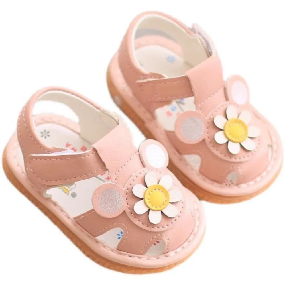 Soft Bottom Summer Kids Shoes Leathers with Sound Flower Children Sandals Hollow Out Anti-slip Girls Toddler Shoes Newborn