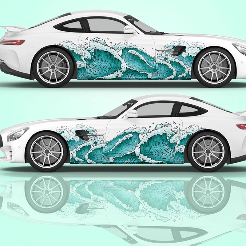 Big Wave Car Wrap Sticker Japanese Sea Wave Art GM Wrap High Quality Cast Vinyl Wrap Spray Decal