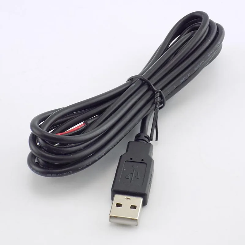 0.3/1/2M DC 5V USB 2.0 Type A Male 2 Pin Cable Power Supply Adapter Charge for Smart Devices DIY Connector Wire L19
